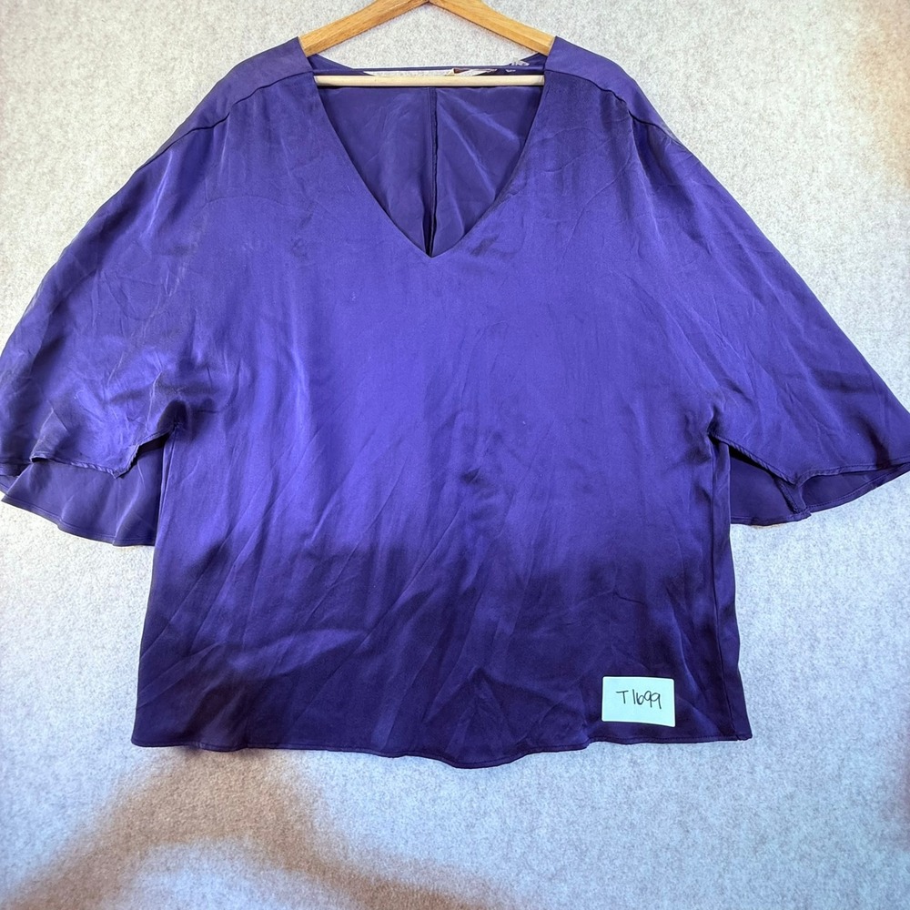 Soft Surroundings Purple V-Neck Flutter Sleeve‎ Silk Blend Blouse XL T1699